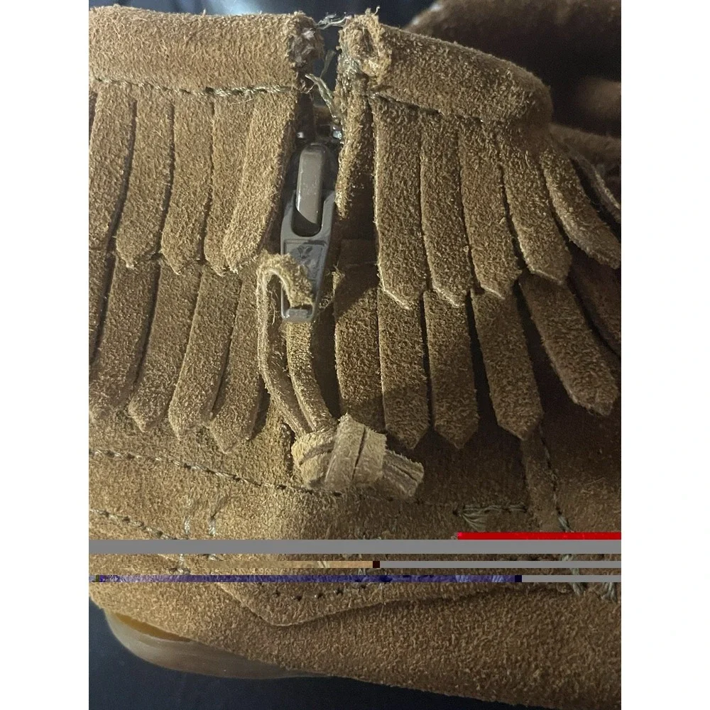 Minnetonka Toddler Hardsole Moccassin Suede Double Fringe Boots Size 7